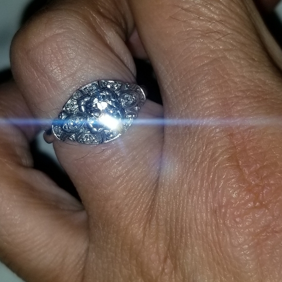 Super sale! Antique Platinum art deco European old mined diamond engagement ring - Picture 4 of 16